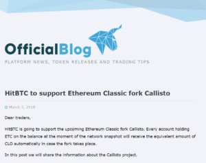 HitBTC to support Ethereum Classic fork Callisto