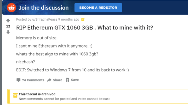 RIP Ethereum GTX 1060 3GB. Что майнить?